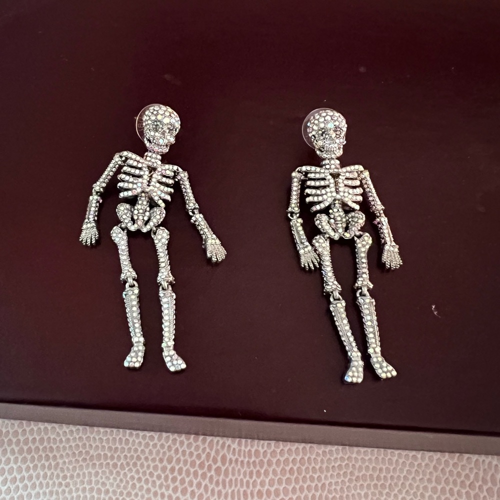 Bauble Bar Silver Holographic Diamond Skeleton Halloween Earring - Picture 3 of 6